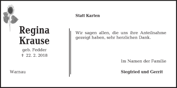 Traueranzeige von Regina Krause von Kieler Nachrichten