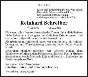 Traueranzeige von Reinhard Schreiber von Aller Zeitung