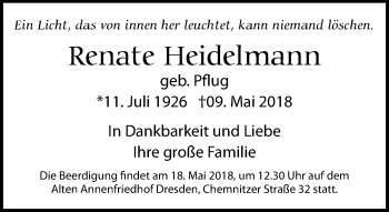 Traueranzeige von Renate Heidelmann von Dresdner Neue Nachrichten