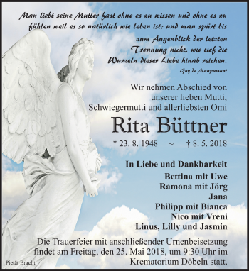 Traueranzeige von Rita Büttner von Leipziger Volkszeitung