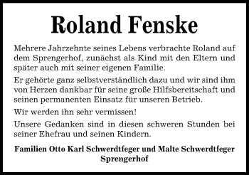 Traueranzeige von Roland Fenske von Kieler Nachrichten