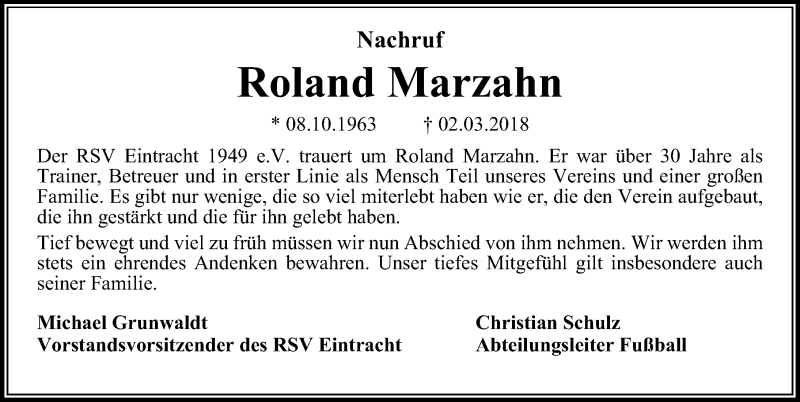  Traueranzeige für Roland Marzahn vom 10.03.2018 aus Märkischen Allgemeine Zeitung