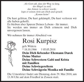 Traueranzeige von Rosi Kurpisz von Märkischen Allgemeine Zeitung