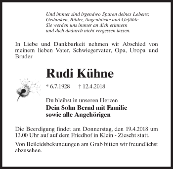 Traueranzeige von Rudi Kühne von Märkischen Allgemeine Zeitung