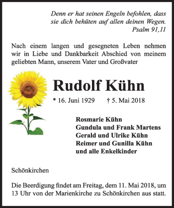 Traueranzeige von Rudolf Kühn von Kieler Nachrichten