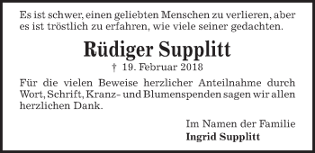 Traueranzeige von Rüdiger Supplitt von Kieler Nachrichten