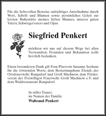 Traueranzeige von Siegfried Penkert von Märkischen Allgemeine Zeitung