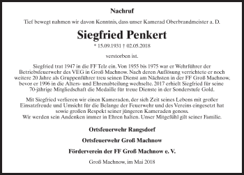 Traueranzeige von Siegfried Penkert von Märkischen Allgemeine Zeitung