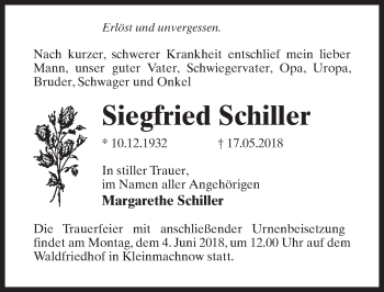 Traueranzeige von Siegfried Schiller von Märkischen Allgemeine Zeitung