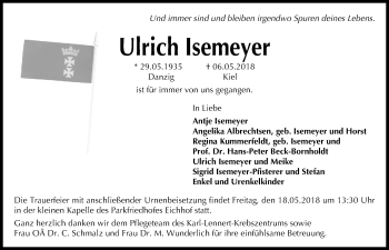 Traueranzeige von Ulrich Isemeyer von Kieler Nachrichten