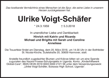 Traueranzeige von Ulrike Voigt-Schäfer von Hannoversche Allgemeine Zeitung/Neue Presse