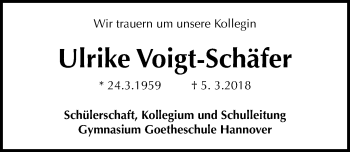 Traueranzeige von Ulrike Voigt-Schäfer von Hannoversche Allgemeine Zeitung/Neue Presse