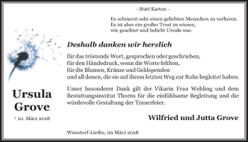 Traueranzeige von Ursula Grove von Hannoversche Allgemeine Zeitung/Neue Presse