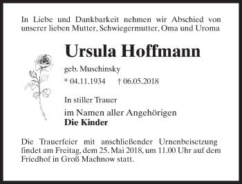 Traueranzeige von Ursula Hoffmann von Märkischen Allgemeine Zeitung
