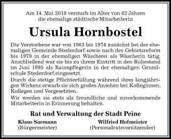 Traueranzeige von Ursula Hornborstel von Peiner Allgemeine Zeitung