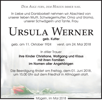 Traueranzeige von Ursula Werner von Leipziger Volkszeitung