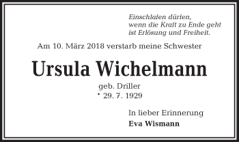 Traueranzeige von Ursula Wichelmann von Kieler Nachrichten