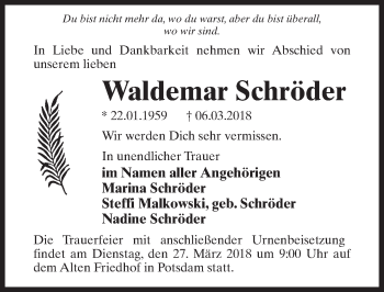 Traueranzeige von Waldemar Schröder von Märkischen Allgemeine Zeitung
