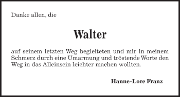 Traueranzeige von Walter Franz von Kieler Nachrichten