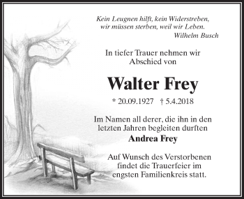 Traueranzeige von Walter Frey von Märkischen Allgemeine Zeitung