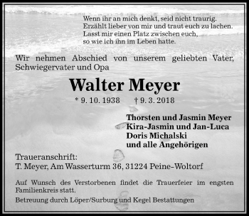Traueranzeige von Walter Meyer von Peiner Allgemeine Zeitung