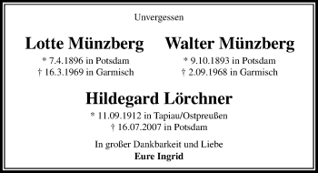 Traueranzeige von Walter Münzberg von Märkischen Allgemeine Zeitung