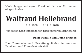 Traueranzeige von Waltraud Hellebrand von Kieler Nachrichten