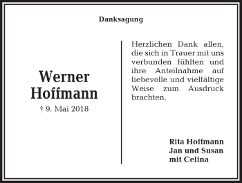 Traueranzeige von Werner Hoffmann von Kieler Nachrichten