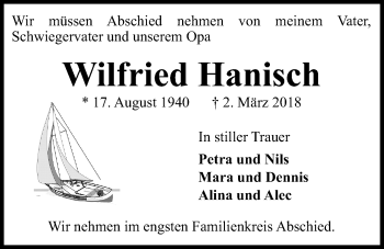 Traueranzeige von Wilfried Hanisch von Kieler Nachrichten