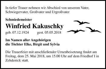 Traueranzeige von Winfried Kakuschky von Märkischen Allgemeine Zeitung
