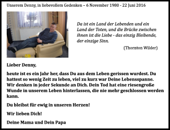 Traueranzeige von Dennis Isop von Ostsee-Zeitung