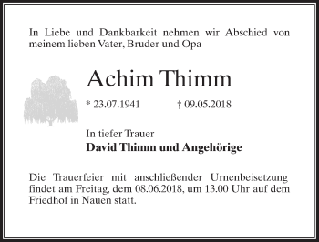Traueranzeige von Achim Thimm von Märkischen Allgemeine Zeitung