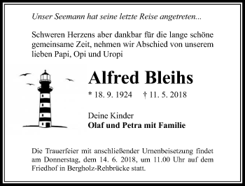 Traueranzeige von Alfred Bleihs von Märkischen Allgemeine Zeitung