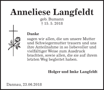 Traueranzeige von Anneliese Langfeldt von Kieler Nachrichten
