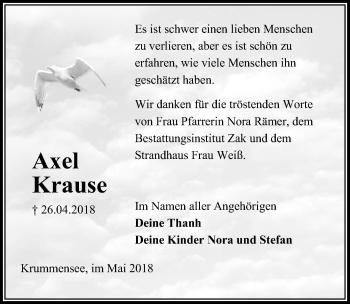 Traueranzeige von Axel Krause von Märkischen Allgemeine Zeitung