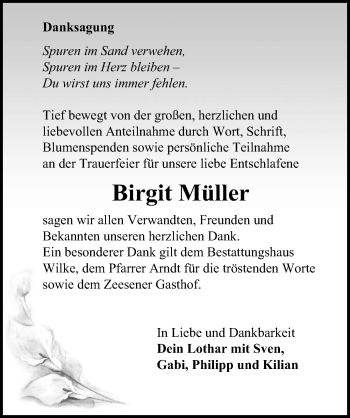 Traueranzeige von Birgit Müller von Märkischen Allgemeine Zeitung
