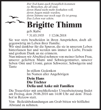Traueranzeige von Brigitte Thimm von Märkischen Allgemeine Zeitung