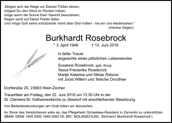 Traueranzeige von Burkhardt Rosebrock von Lübecker Nachrichten