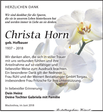 Traueranzeige von Christa Horn von Torgauer Zeitung