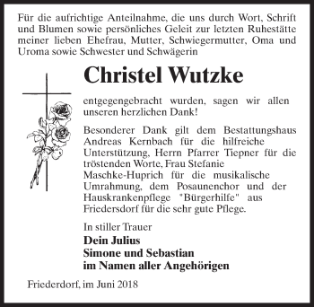 Traueranzeige von Christel Wutzke von Märkischen Allgemeine Zeitung