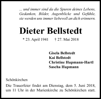 Traueranzeige von Dieter Bellstedt von Kieler Nachrichten