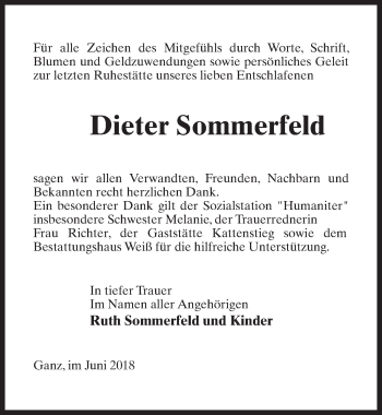 Traueranzeige von Dieter Sommerfeld von Märkischen Allgemeine Zeitung