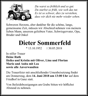 Traueranzeige von Dieter Sommerfeld von Märkischen Allgemeine Zeitung