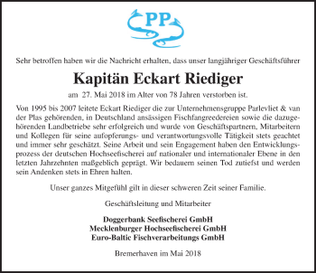 Traueranzeige von Eckart Riediger von Ostsee-Zeitung GmbH