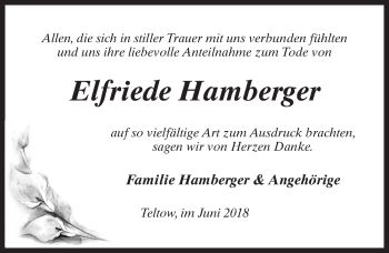 Traueranzeige von Elfriede Hamberger von Märkischen Allgemeine Zeitung