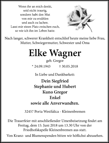Traueranzeige von Elke Wagner von Schaumburger Nachrichten