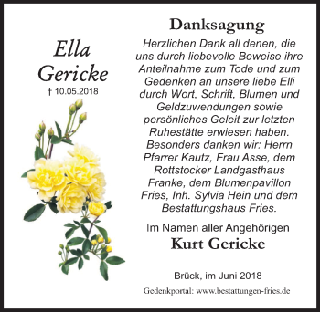 Traueranzeige von Ella Gericke von Märkischen Allgemeine Zeitung