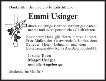 Traueranzeige von Emmi Usinger von Märkischen Allgemeine Zeitung