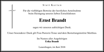 Traueranzeige von Ernst Brandt von Schaumburger Nachrichten
