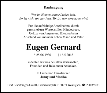 Traueranzeige von Eugen Gernard von Hannoversche Allgemeine Zeitung/Neue Presse